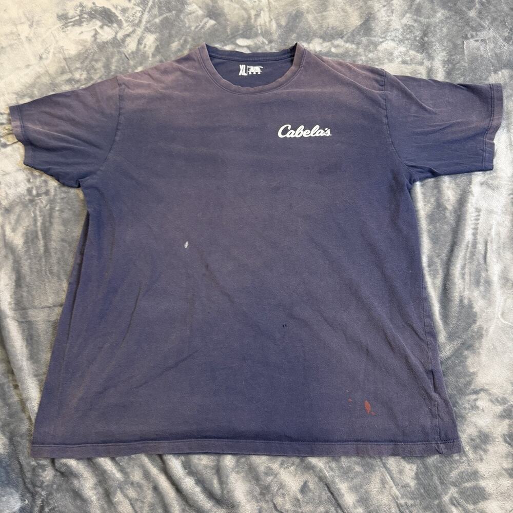 Cabelas Stand Proud Navy Blue USA Flag Graphic Tshir XL Distressed Faded Flaws